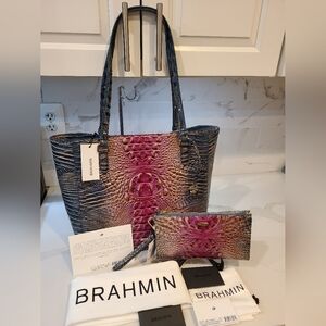 Brahmin April Tote & Wristlet In Violet Quartz Ombre Melbourne NWT